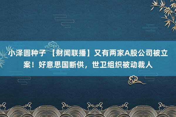 小泽圆种子 【财闻联播】又有两家A股公司被立案！好意思国断供，世卫组织被动裁人