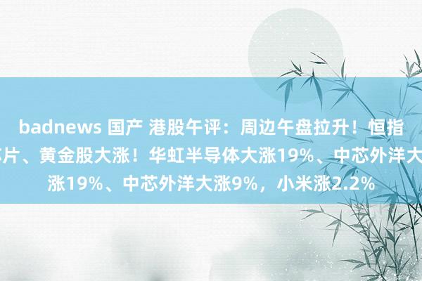 badnews 国产 港股午评：周边午盘拉升！恒指涨0.56%，半导体芯片、黄金股大涨！华虹半导体大涨19%、中芯外洋大涨9%，小米涨2.2%